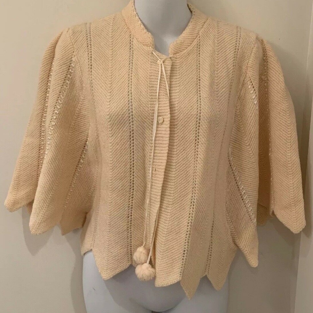 vintage cardigan poncho shrug sweater pom pom